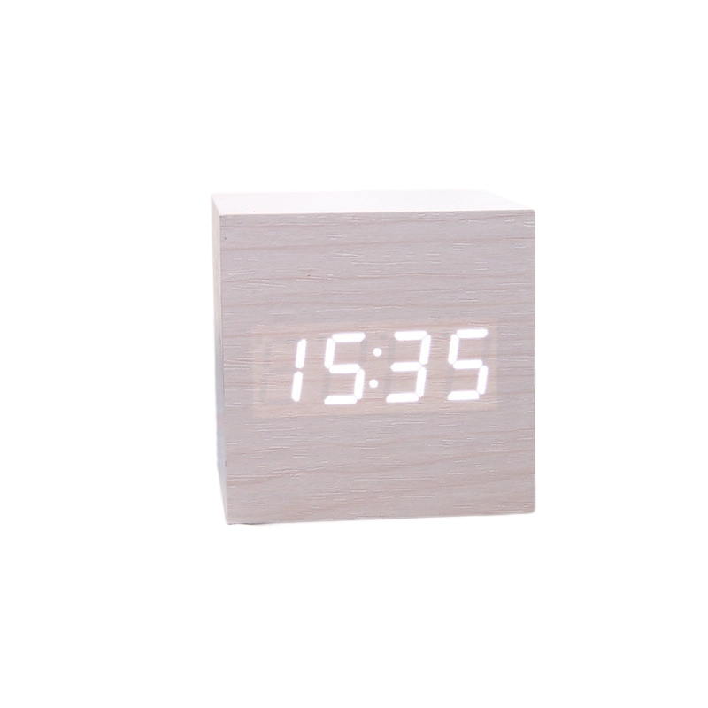 Wood Pattern LED Voice-Activated Cube Alarm Clock