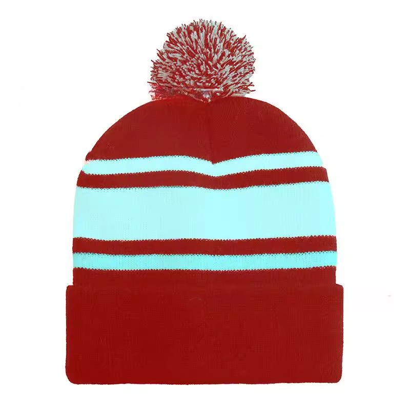 Outdoor Color Block Knit Warm Beanie with Pom