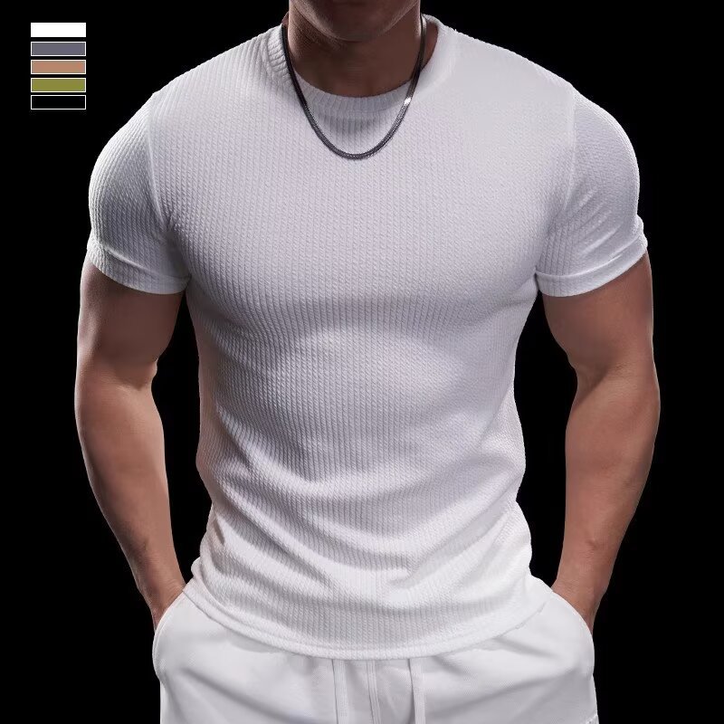 Men’s Cooling Ribbed Knit Tee – Body-Hugging Stretch Fabric, Ultra Breathable and Light, Ideal for Summer or Everyday Wear