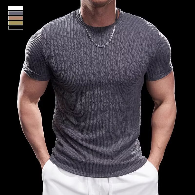 Men’s Cooling Ribbed Knit Tee – Body-Hugging Stretch Fabric, Ultra Breathable and Light, Ideal for Summer or Everyday Wear