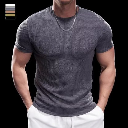 Men’s Cooling Ribbed Knit Tee – Body-Hugging Stretch Fabric, Ultra Breathable and Light, Ideal for Summer or Everyday Wear