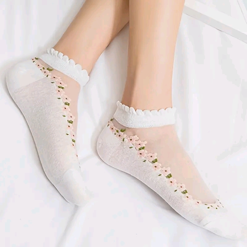 Floral Lace Women's Spring Summer Ankle Socks [10-pair pack] - Cute Cotton Sole Sweat-Wicking Breathable Socks (One size)
