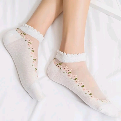 Floral Lace Women's Spring Summer Ankle Socks [10-pair pack] - Cute Cotton Sole Sweat-Wicking Breathable Socks (One size)