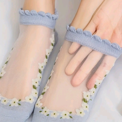 Floral Lace Women's Spring Summer Ankle Socks [10-pair pack] - Cute Cotton Sole Sweat-Wicking Breathable Socks (One size)