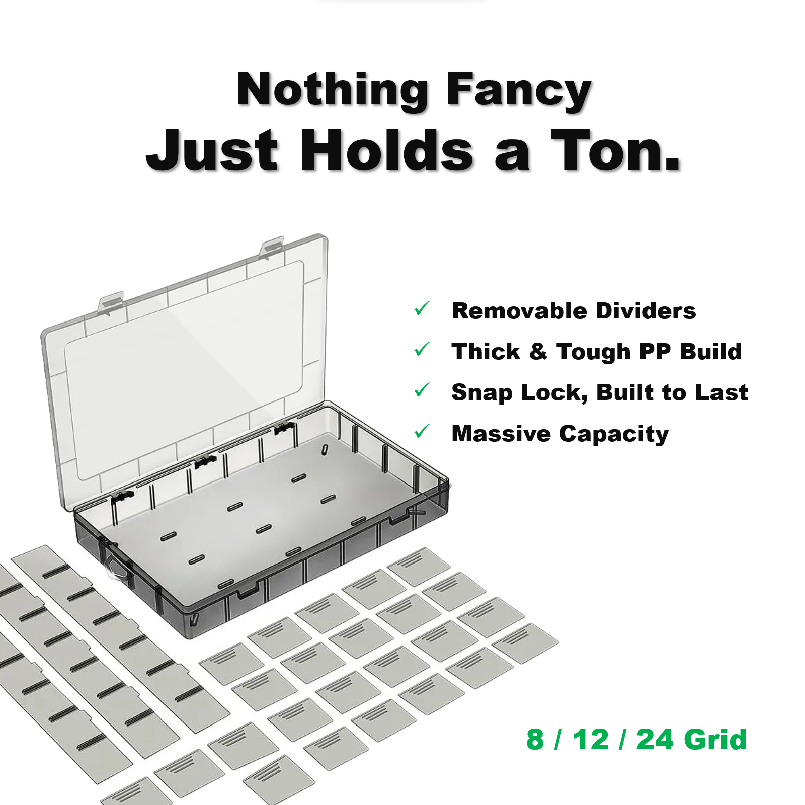 Compartment Screw Organizer Box with Removable Plastic Dividers - Clear Small Parts Tool Organizer Box for Hardware, Screws, Bolts, Nails, Beads, Jewelry