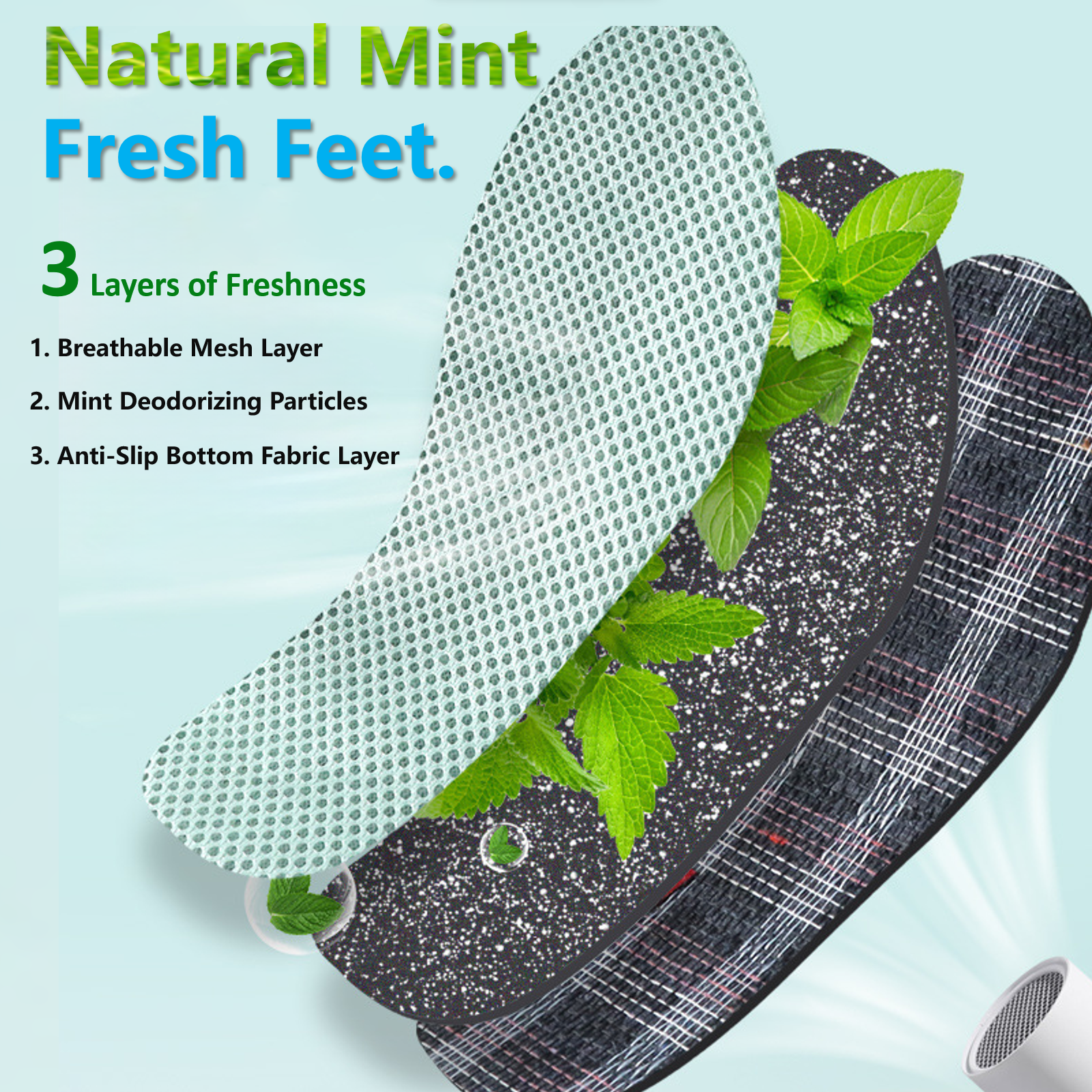 Cooling Mint Insoles – Breathable, Deodorizing, Sweat-Absorbing, Ultra-Soft
