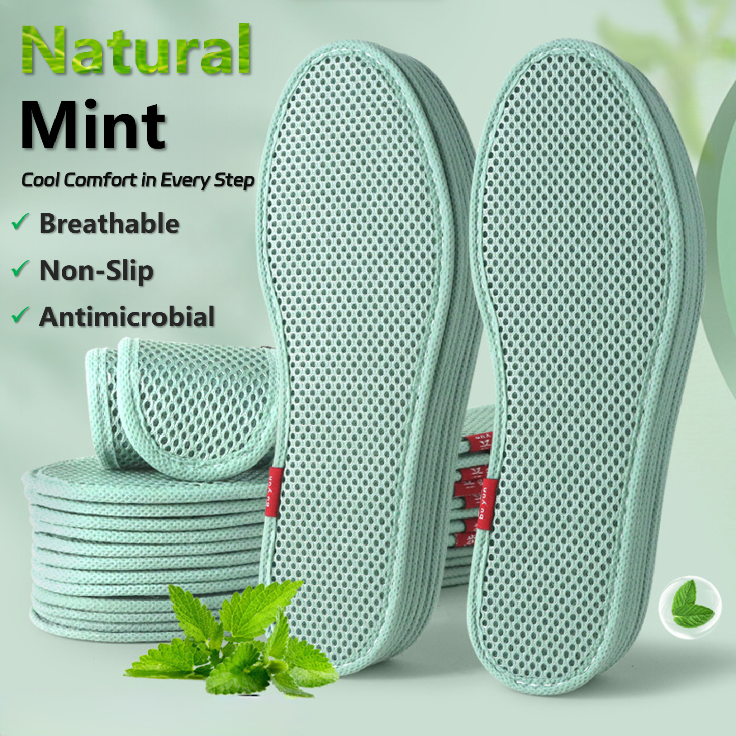 Cooling Mint Insoles – Breathable, Deodorizing, Sweat-Absorbing, Ultra-Soft