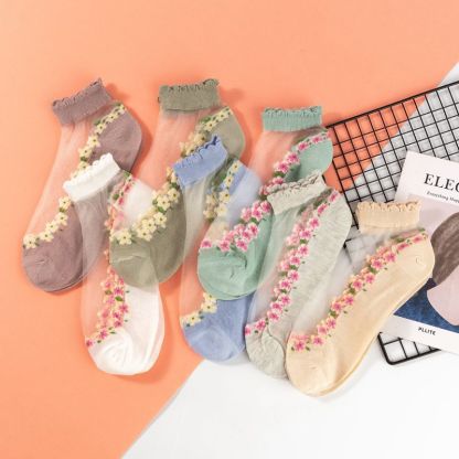 Floral Lace Women's Spring Summer Ankle Socks [10-pair pack] - Cute Cotton Sole Sweat-Wicking Breathable Socks (One size)