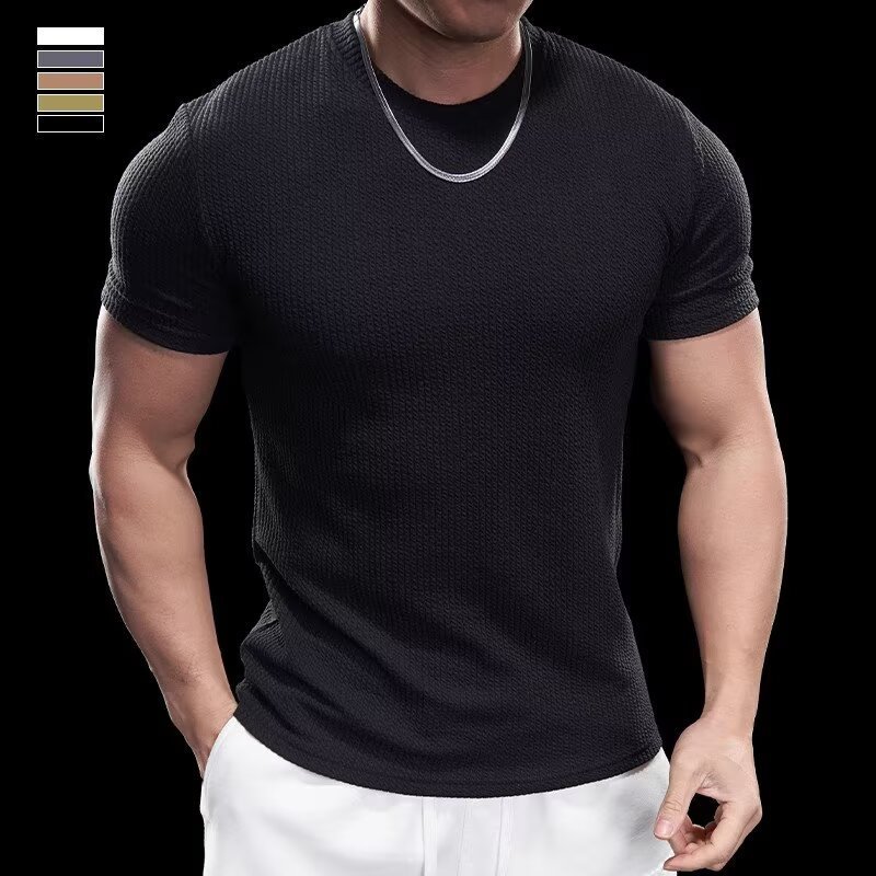 Men’s Cooling Ribbed Knit Tee – Body-Hugging Stretch Fabric, Ultra Breathable and Light, Ideal for Summer or Everyday Wear