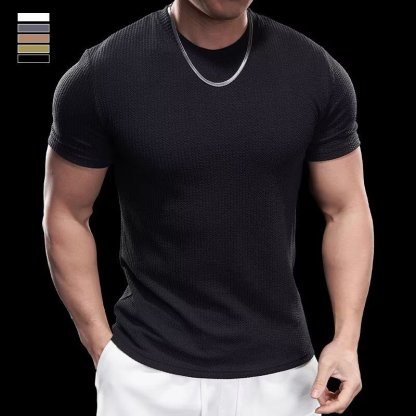 Men’s Cooling Ribbed Knit Tee – Body-Hugging Stretch Fabric, Ultra Breathable and Light, Ideal for Summer or Everyday Wear