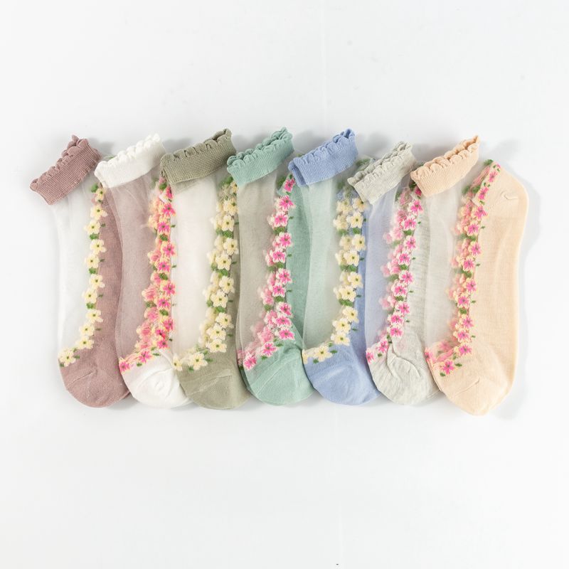 Floral Lace Women's Spring Summer Ankle Socks [10-pair pack] - Cute Cotton Sole Sweat-Wicking Breathable Socks (One size)