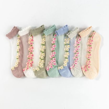 Floral Lace Women's Spring Summer Ankle Socks [10-pair pack] - Cute Cotton Sole Sweat-Wicking Breathable Socks (One size)