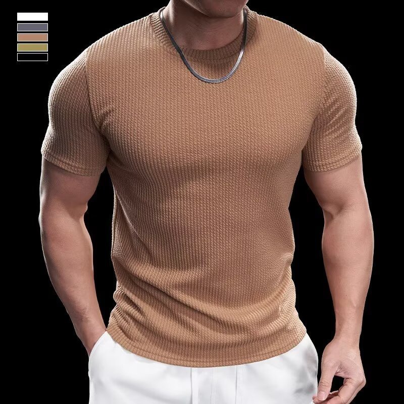 Men’s Cooling Ribbed Knit Tee – Body-Hugging Stretch Fabric, Ultra Breathable and Light, Ideal for Summer or Everyday Wear