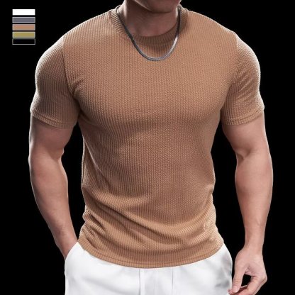Men’s Cooling Ribbed Knit Tee – Body-Hugging Stretch Fabric, Ultra Breathable and Light, Ideal for Summer or Everyday Wear