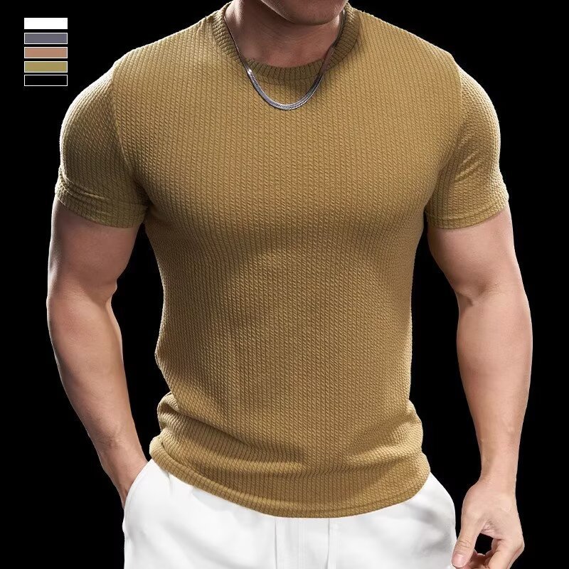 Men’s Cooling Ribbed Knit Tee – Body-Hugging Stretch Fabric, Ultra Breathable and Light, Ideal for Summer or Everyday Wear
