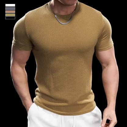 Men’s Cooling Ribbed Knit Tee – Body-Hugging Stretch Fabric, Ultra Breathable and Light, Ideal for Summer or Everyday Wear