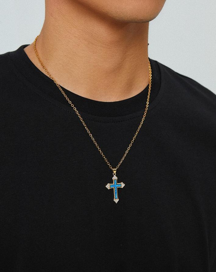 Colored Zirconia Pendant  Cross Necklace, Unisex Single Chain Collarbone Jewelry