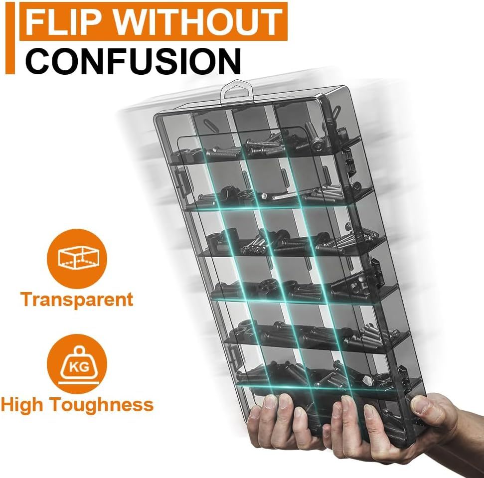 28-Compartment Screw Organizer Box with Removable Plastic Dividers - Clear Small Parts Tool Organizer Box for Hardware, Screws, Bolts, Nails, Beads, Jewelry (28 Grids)