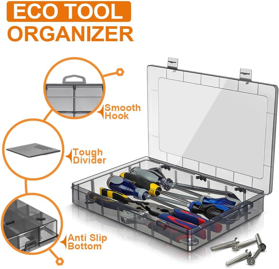 28-Compartment Screw Organizer Box with Removable Plastic Dividers - Clear Small Parts Tool Organizer Box for Hardware, Screws, Bolts, Nails, Beads, Jewelry (28 Grids)