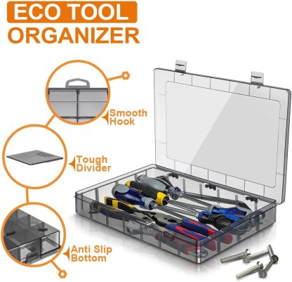 28-Compartment Screw Organizer Box with Removable Plastic Dividers - Clear Small Parts Tool Organizer Box for Hardware, Screws, Bolts, Nails, Beads, Jewelry (28 Grids)