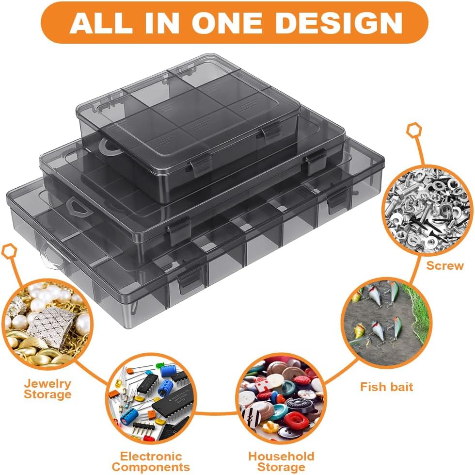 28-Compartment Screw Organizer Box with Removable Plastic Dividers - Clear Small Parts Tool Organizer Box for Hardware, Screws, Bolts, Nails, Beads, Jewelry (28 Grids)