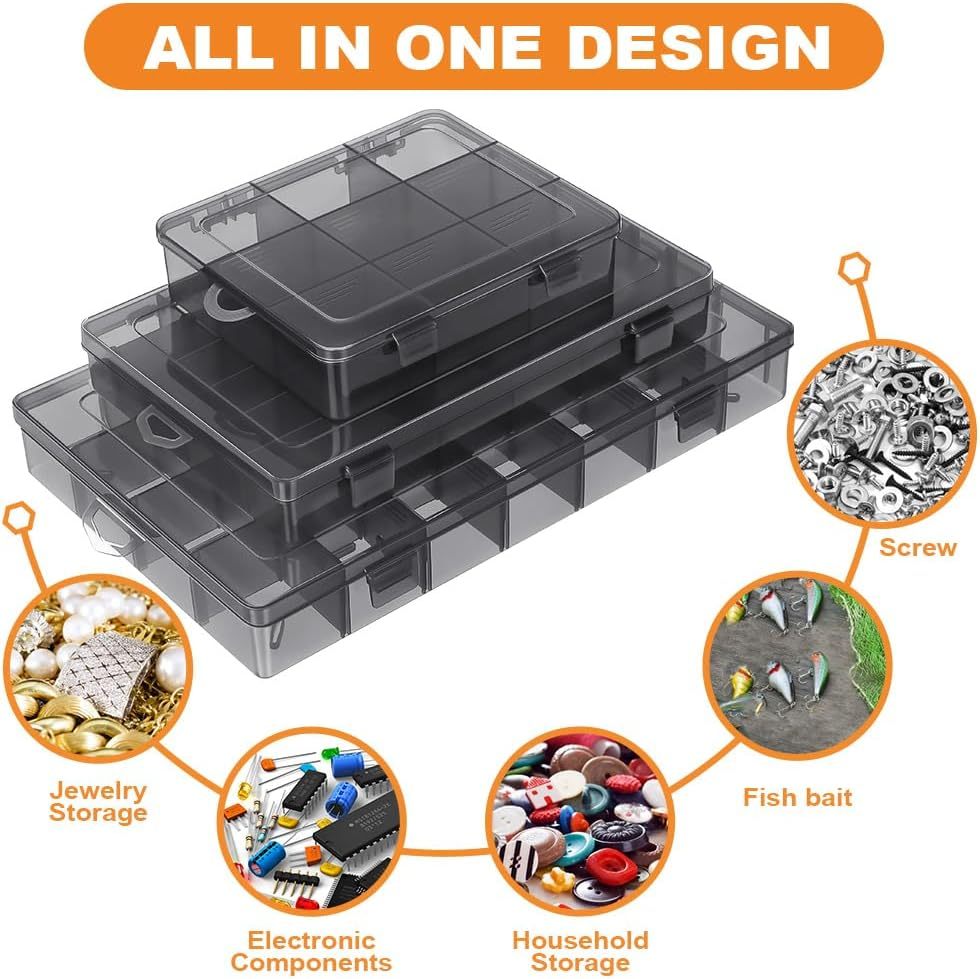 28-Compartment Screw Organizer Box with Removable Plastic Dividers - Clear Small Parts Tool Organizer Box for Hardware, Screws, Bolts, Nails, Beads, Jewelry (28 Grids)