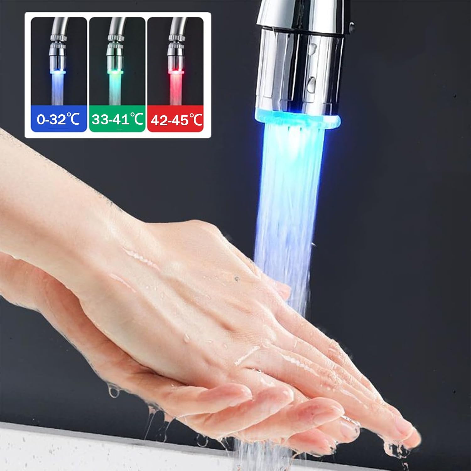 Dogxiong 3-Color Temperature Sensitive Gradient LED Water Faucet Light Water Stream Color Changing Faucet Tap Sink Faucet For Kitchen and Bathroom