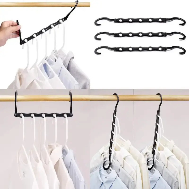 Wholesale Five-Hole Magic Clothes Hanger Space-Saving Storage Windproof Foldable Rotary Plastic Clothes Hanger For Home Cross-Border Hot Sale