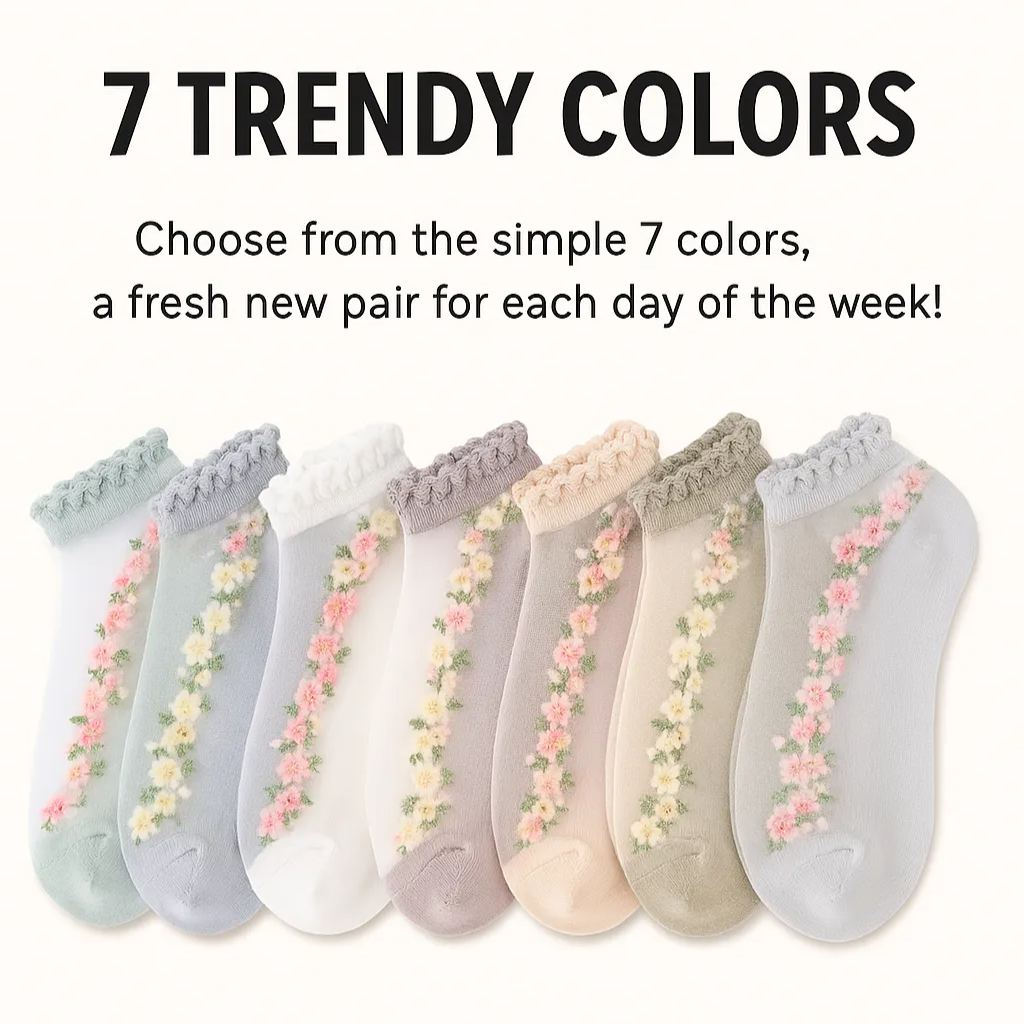 Floral Lace Women's Spring Summer Ankle Socks [10-pair pack] - Cute Cotton Sole Sweat-Wicking Breathable Socks (One size)