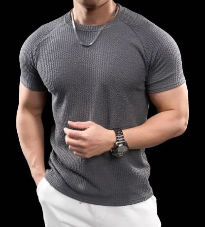 Men’s Cooling Ribbed Knit Tee – Body-Hugging Stretch Fabric, Ultra Breathable and Light, Ideal for Summer or Everyday Wear
