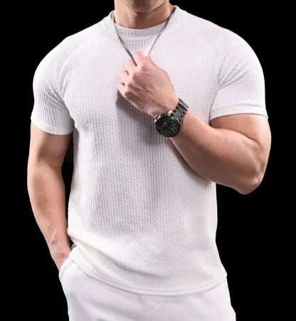 Men’s Cooling Ribbed Knit Tee – Body-Hugging Stretch Fabric, Ultra Breathable and Light, Ideal for Summer or Everyday Wear