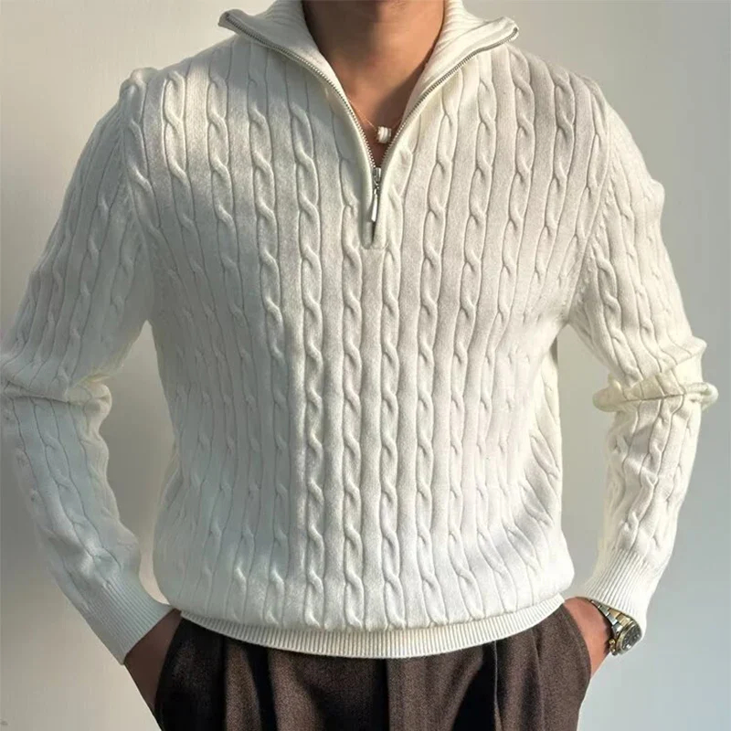 HOOHOOSHOP Men's Vintage Knitted Polo Sweater
