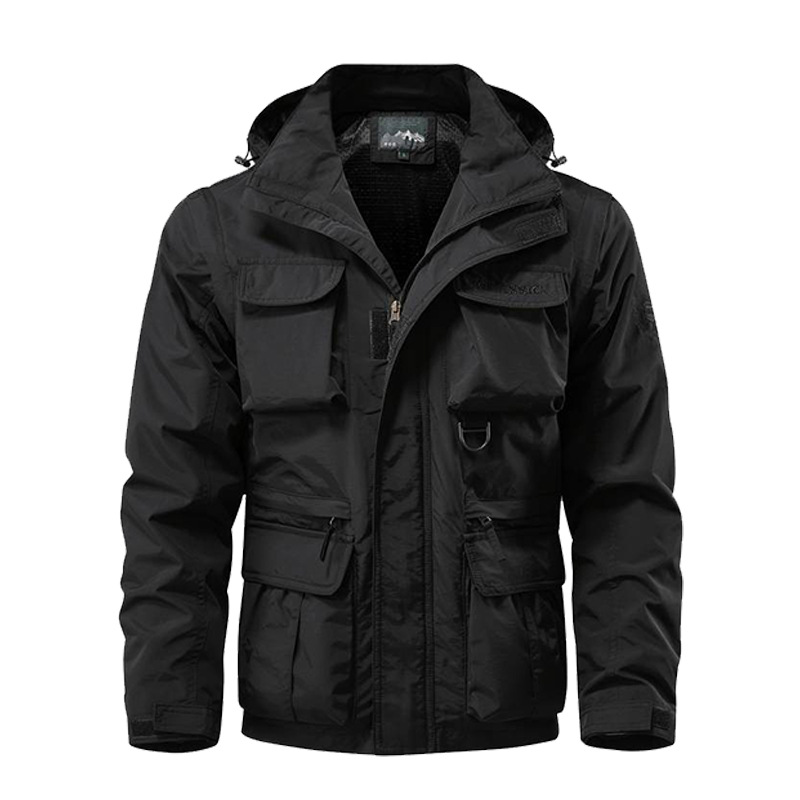 HOOHOOSHOP Herren Outdoor-Safari-Jacke mit Kapuze und mehreren Taschen