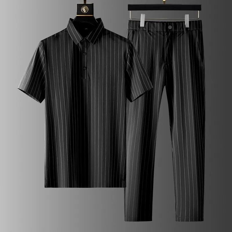 HOOHOOSHOP Fashion Striped Ice Silk Anzug für Herren