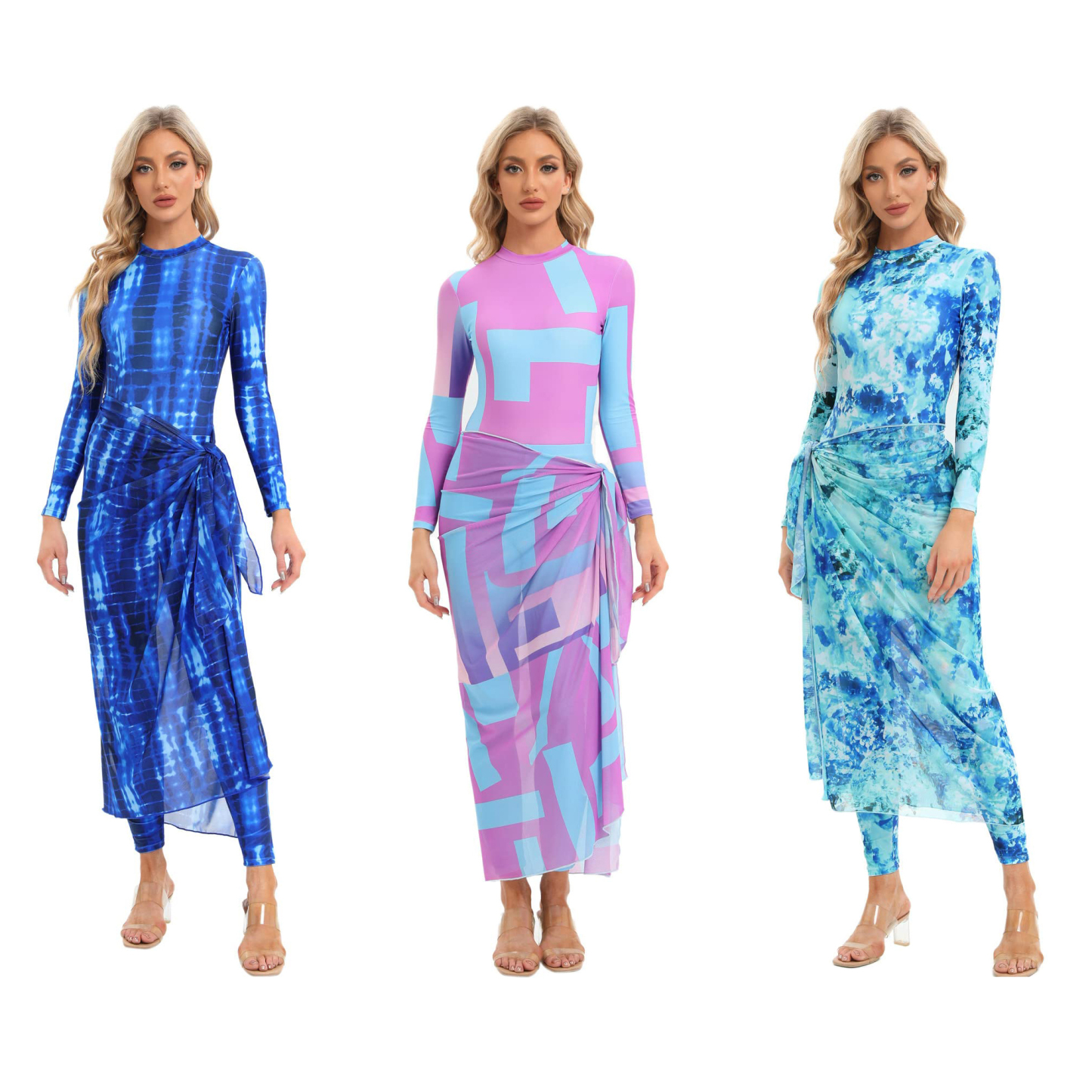 YearPeak Women's Tie-Dye Modest Burkini Set - 4PC UV Protection Swimwear
