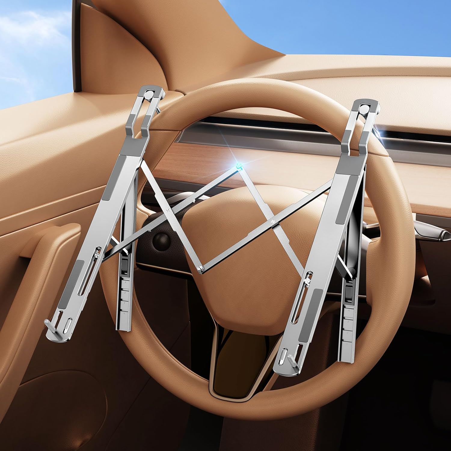 YearPeak Foldable Car Laptop Mount - Adjustable Steering Wheel Desk & Stand