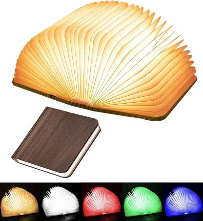 YearPeak Wooden Book Lamp - USB Rechargeable Magnetic Folding Mood Light Decor
