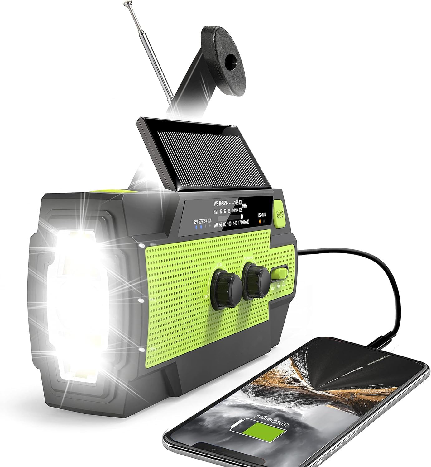 YearPeak Emergency Solar Hand Crank Weather Radio Charger