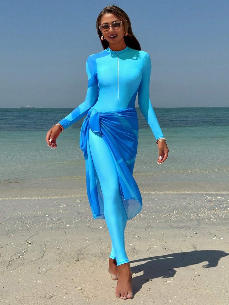 YearPeak Women's Burkini Floral Print Modest Swimwear UPF 50+ with Skirt