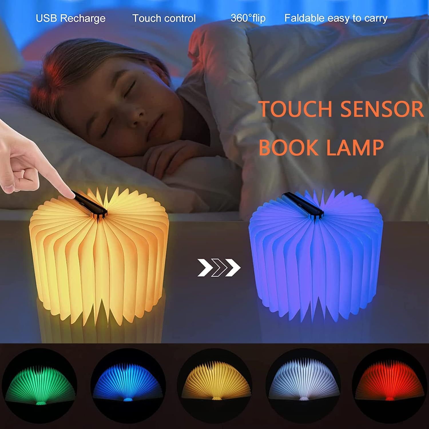 YearPeak Wooden Book Lamp - USB Rechargeable Magnetic Folding Mood Light Decor