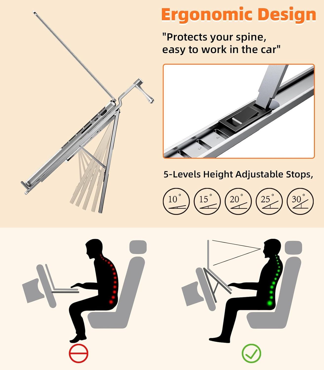 YearPeak Foldable Car Laptop Mount - Adjustable Steering Wheel Desk & Stand