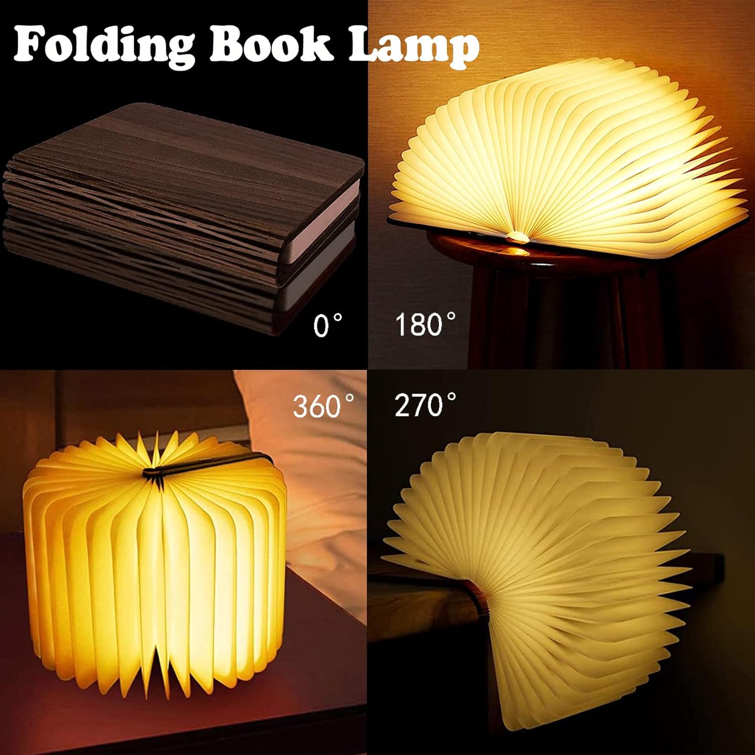 YearPeak Wooden Book Lamp - USB Rechargeable Magnetic Folding Mood Light Decor