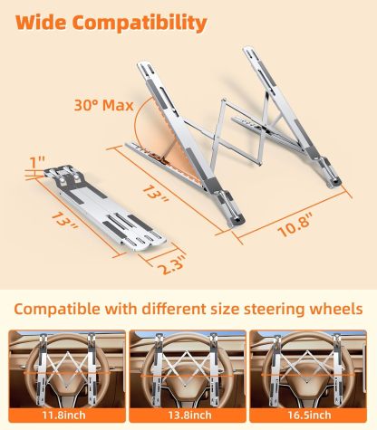 YearPeak Foldable Car Laptop Mount - Adjustable Steering Wheel Desk & Stand