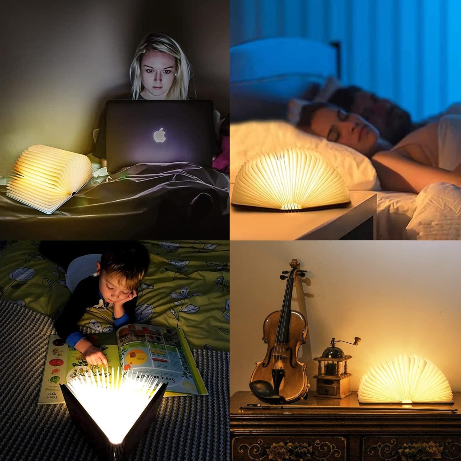 YearPeak Wooden Book Lamp - USB Rechargeable Magnetic Folding Mood Light Decor