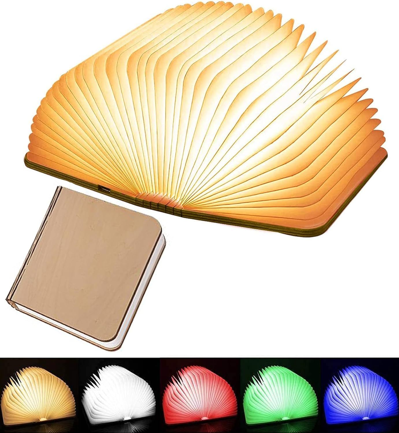 YearPeak Wooden Book Lamp - USB Rechargeable Magnetic Folding Mood Light Decor