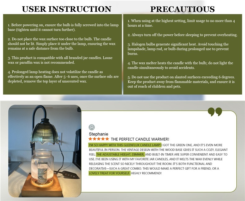 YearPeak Candle Warmer Lamp - Adjustable Timer & Dimmer, Safe Wax Melter