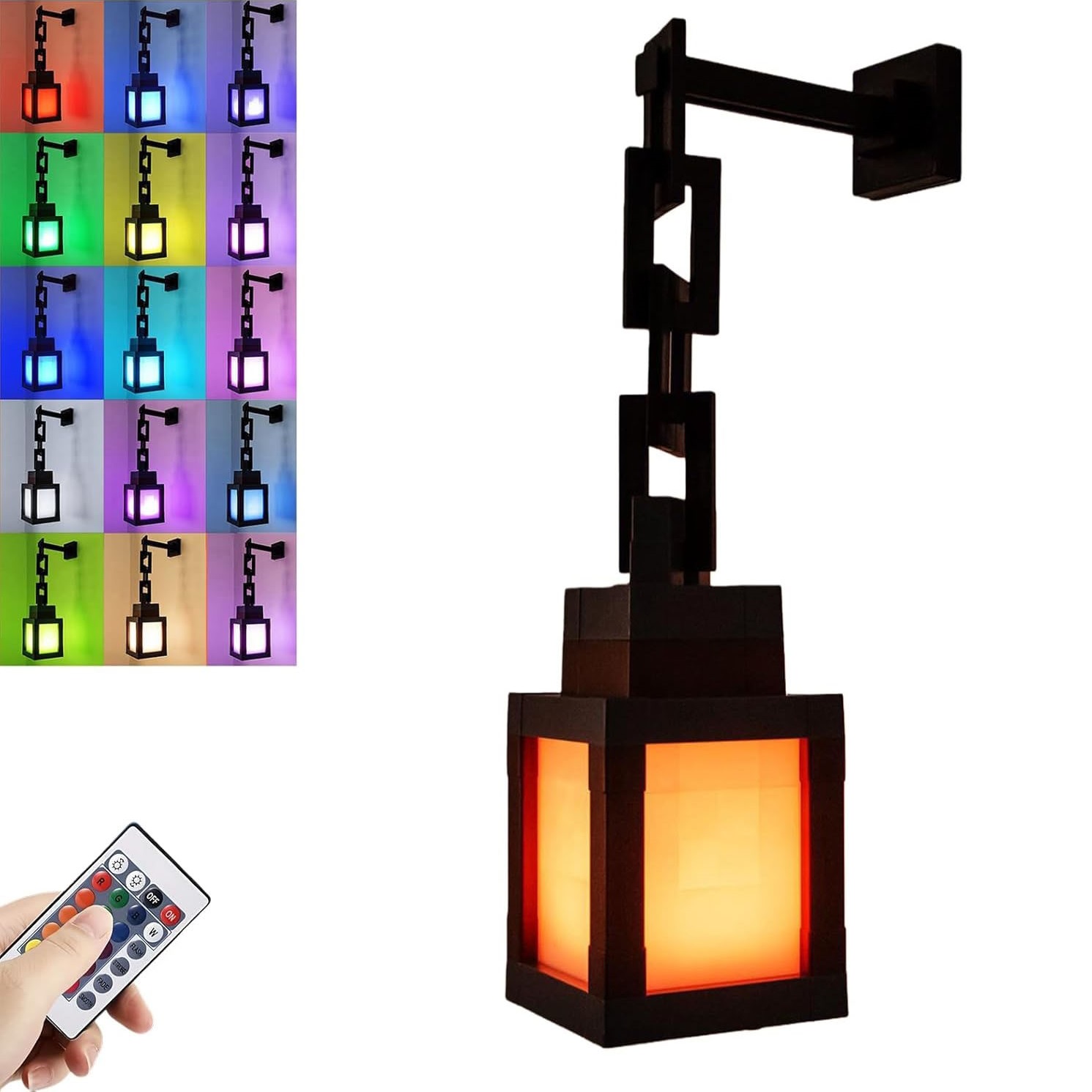 YearPeak Pixel Lantern Night Light - 16 Color RGB LED Lamp with Remote Control