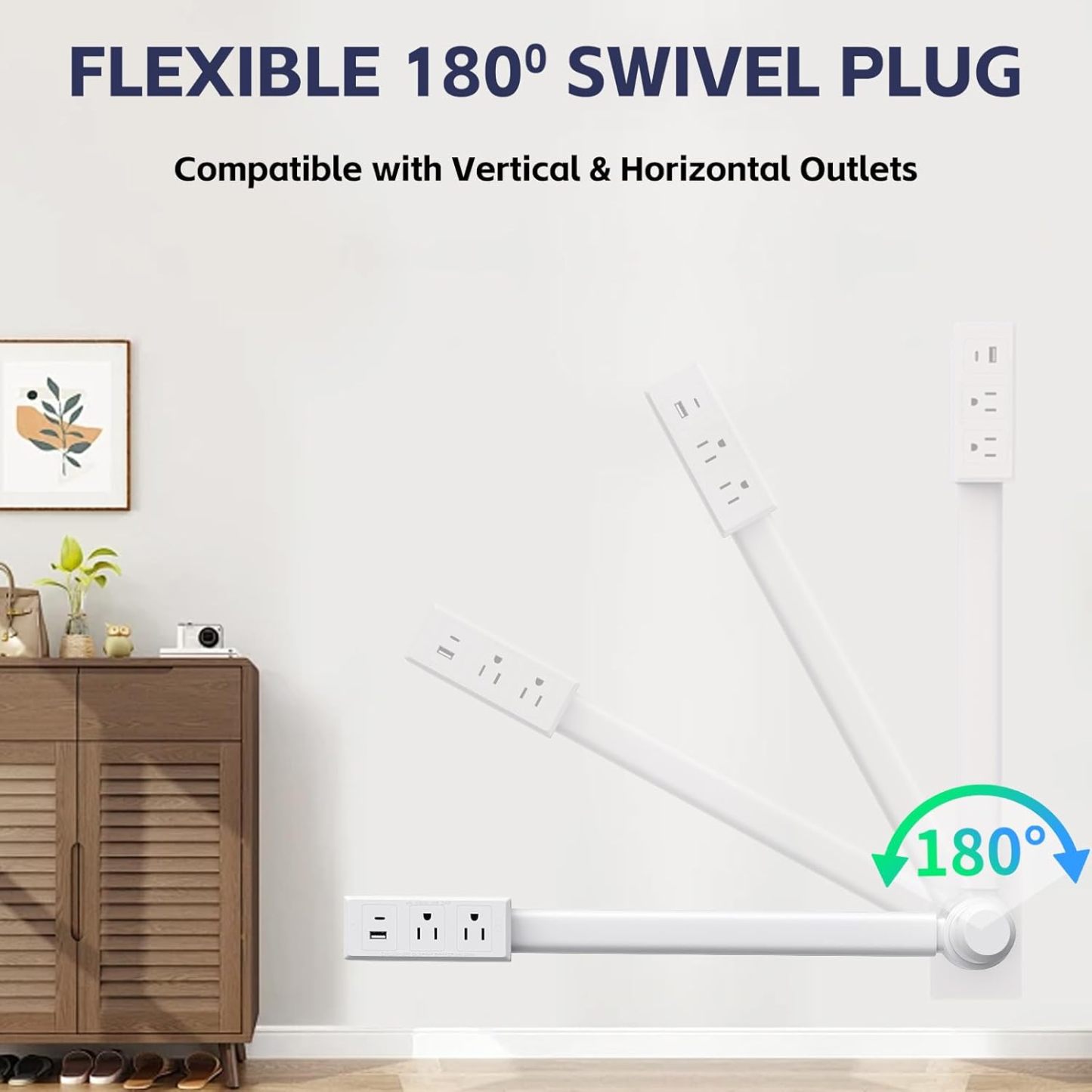 YearPeak Extendable Rotating Outlet & Power Strip with USB Ports