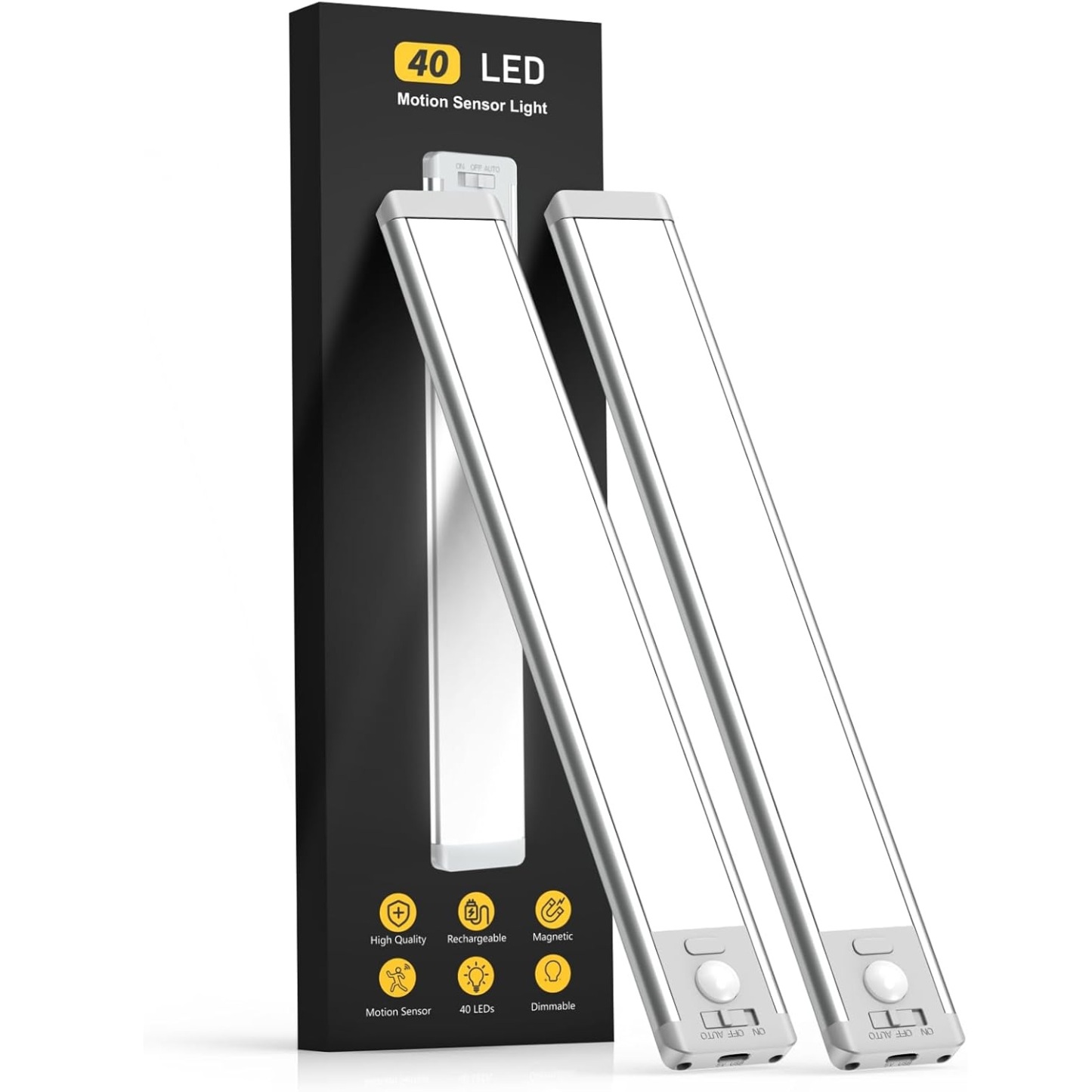 YearPeak 10" Motion Sensor Closet Lights - 2 Pack Rechargeable & Dimmable