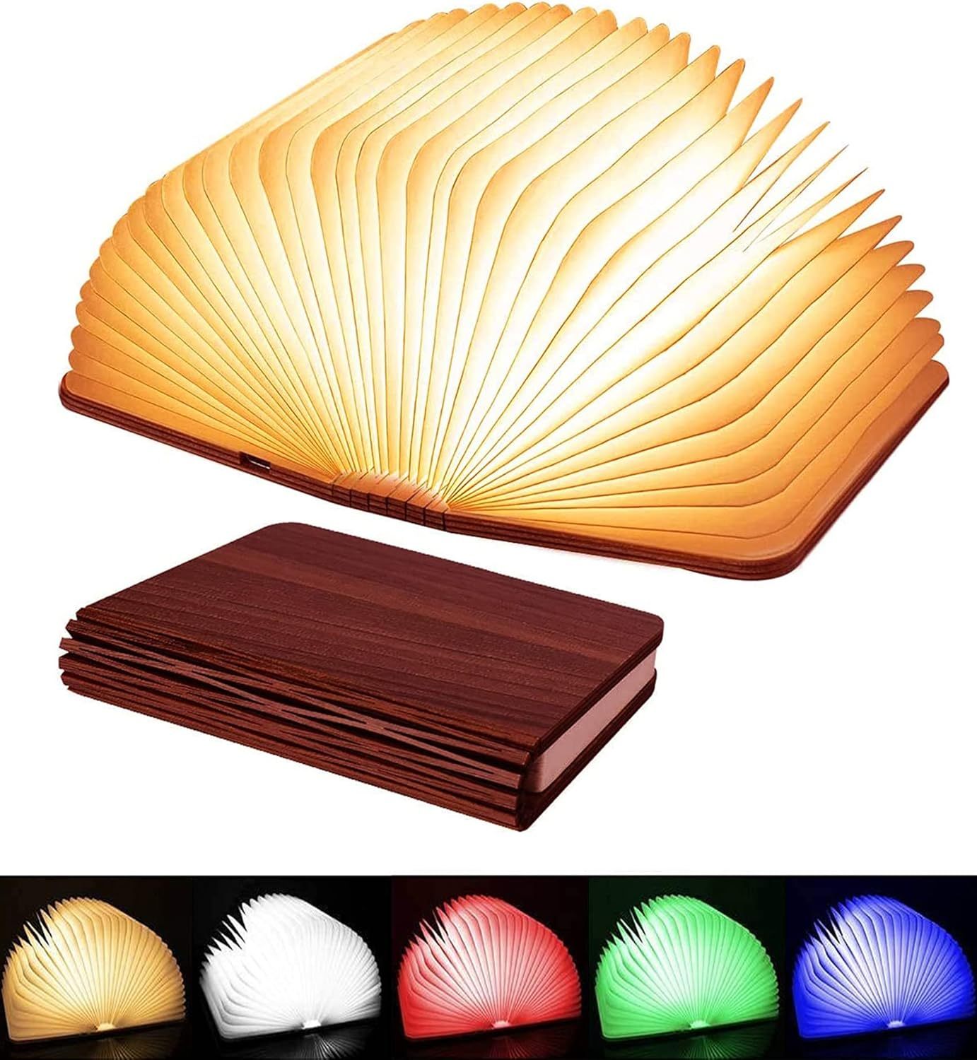 YearPeak Wooden Book Lamp - USB Rechargeable Magnetic Folding Mood Light Decor